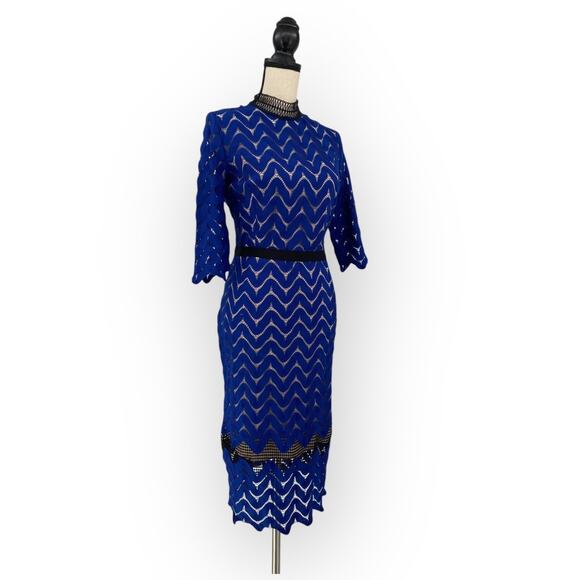 Jax Black Label Chevron Knit Illusion Midi Dress Cobalt Blue 14 - Picture 7 of 16